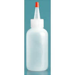 4 oz Natural LDPE Boston Round Bottles w/ Spout and Red Tip Cap