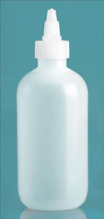 8 oz Natural LDPE Boston Rounds w/ Natural Twist Top Caps