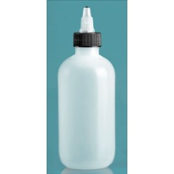 8 oz Natural LDPE Boston Round Bottles w/ Black/ Natural Twist Top Caps