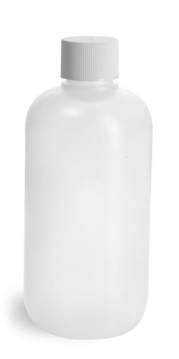 8 oz Natural HDPE Boston Rounds w/ White Lined Screw Caps