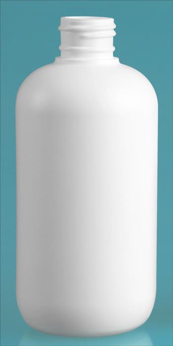 8 oz White HDPE Boston Rounds (Bulk), Caps NOT Included