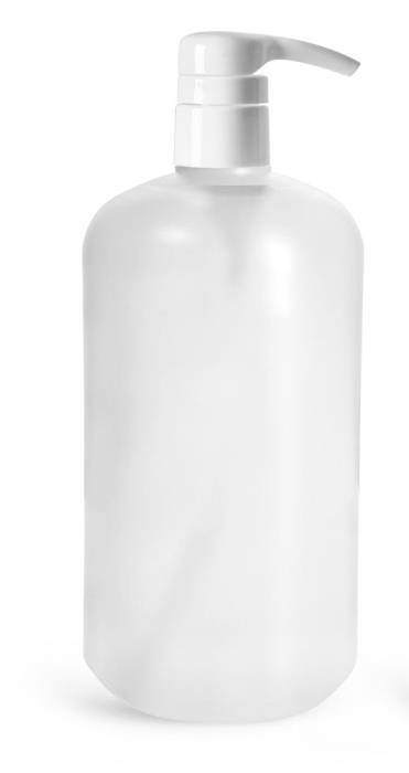 32 oz HDPE Plastic Bottles, Natural Boston Round Bottles w/ Smooth White Lotion Pumps