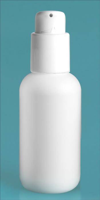2 oz White HDPE Boston Rounds w/ White Treatment Pumps