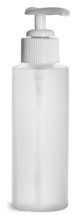 4 oz Natural HDPE Cylinder Bottles w/ White Ribbed Polypropylene Lotion Pumps