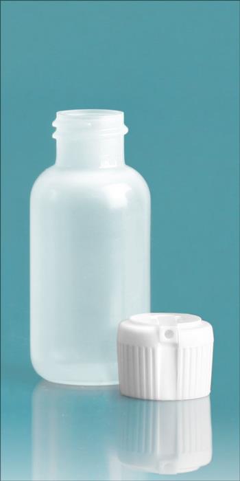 1 oz Natural LDPE Boston Rounds w/ Flip Top Spout Caps