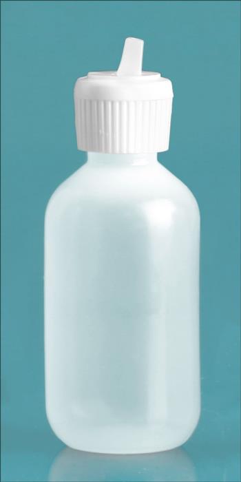 2 oz Natural LDPE Boston Rounds w/ Flip Top Spout Caps
