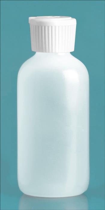 4 oz Natural LDPE Boston Rounds w/ Flip Top Spout Caps