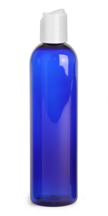 8 oz Blue PET Cosmo Rounds w/ Smooth White Disc Top Caps