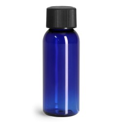1 oz Blue PET Cosmo Rounds w/ Black Ribbed PE Lined Caps