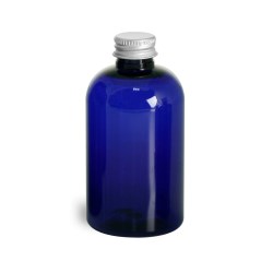 4 oz Blue PET Round Bottles w/ Lined Aluminum Caps