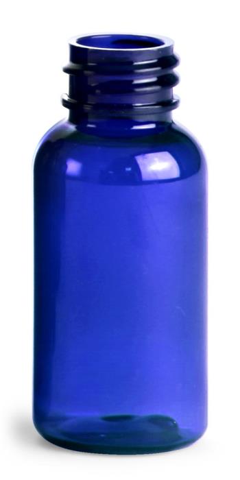 1 oz Blue PET Boston Round Bottles (Bulk), Caps NOT Included