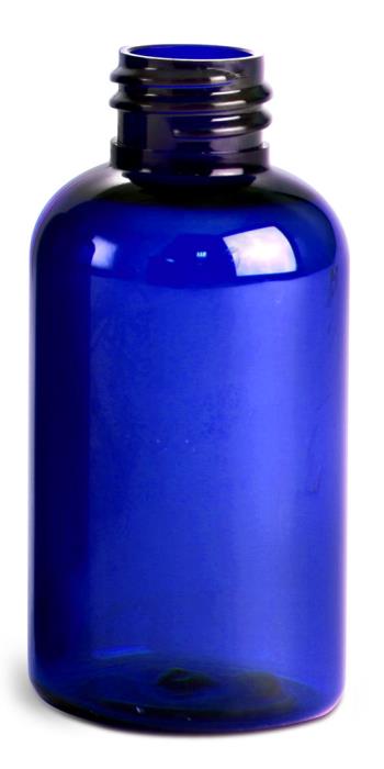 2 oz Blue PET Boston Round Bottles (Bulk), Caps NOT Included