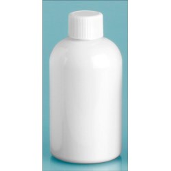 4 oz White PET Boston Rounds w/ White Ribbed Polypro Caps
