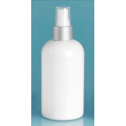 8 oz White PET Boston Rounds w/ White Brushed Aluminum Sprayers