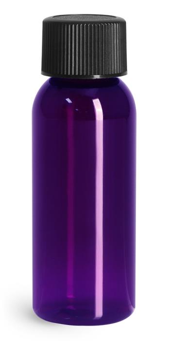 1 oz Purple PET Cosmo Rounds w/ Black Ribbed PE Lined Caps