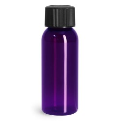 1 oz Purple PET Cosmo Rounds w/ Black Ribbed PE Lined Caps