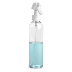 8 oz Clear PET Cosmo Round w/ White Mini Trigger Sprayers