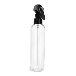 8 oz Clear PET Cosmo Round Bottles  w/ Black Mini Trigger Sprayers