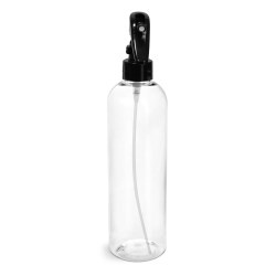 12 oz Clear PET Cosmo Round Bottles  w/ Black Mini Trigger Sprayers