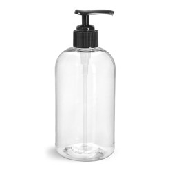12 oz  Clear PET Boston Rounds w/ Black Lotion Pumps