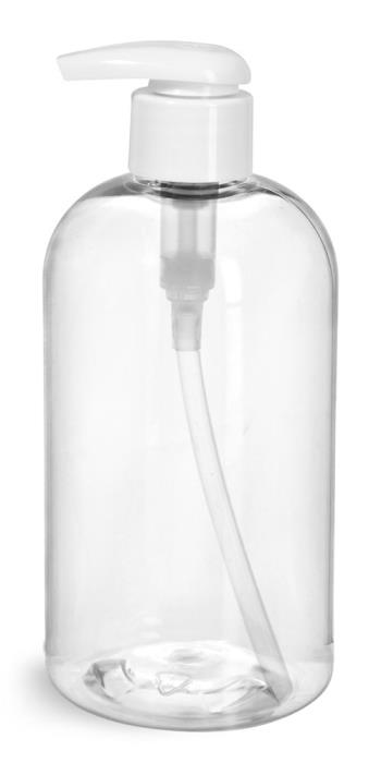 12 oz Clear PET Boston Rounds w/ White Lotion Pumps