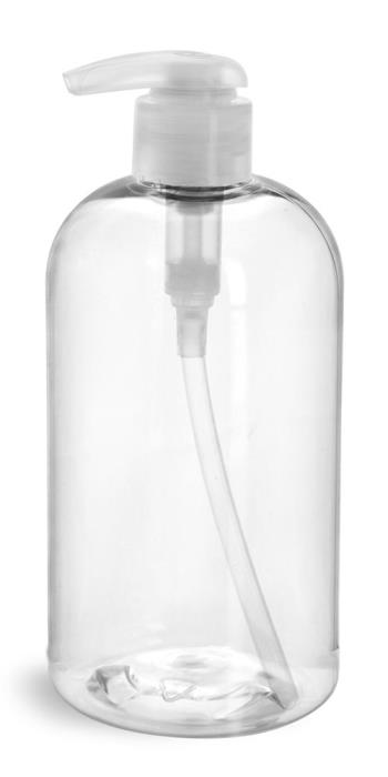 12 oz Clear PET Boston Rounds w/ Natural Lotion Pumps