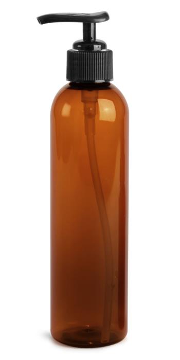 8 oz Amber PET Cosmo w/ Black Lotion Pumps