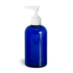 8 oz Blue PET Round Bottles w/ White Pumps