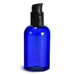 4 oz  Blue PET Boston Round Bottles w/ Black Treatment Pumps