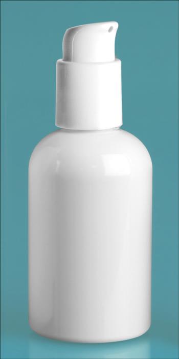 4 oz White PET Boston Rounds w/ White Treatment Pumps