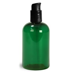 4 oz  Green PET Boston Round Bottles w/ Black Treatment Pumps