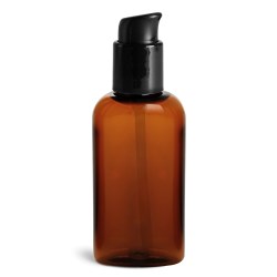2 oz Amber PET Cosmo Ovals w/ Black Treatment Pumps