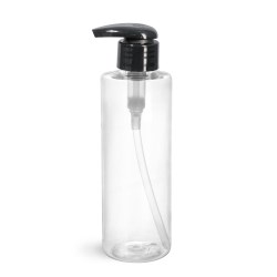 8 oz Clear PET Cylinder Rounds w/ Black Lotion Pumps