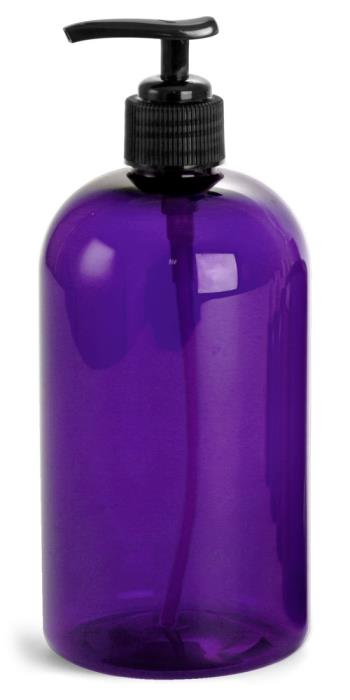 16 oz Purple PET Round Bottles w/ Black Lotion Pumps