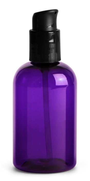4 oz Purple PET Round Bottles w/ Black Treatment Pumps