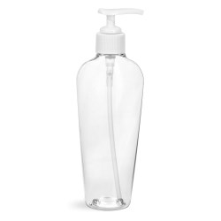 8 oz Clear PET Naples Oval Bottles w/ White Pumps