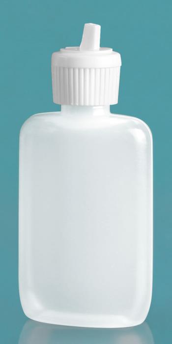 2 oz Natural LDPE Straight Sided Oval Bottles w/ White Flip Top Spout Caps
