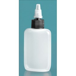 2 oz Natural LDPE Straight Sided Oval Bottles w/ Black/Natural Twist Top Caps