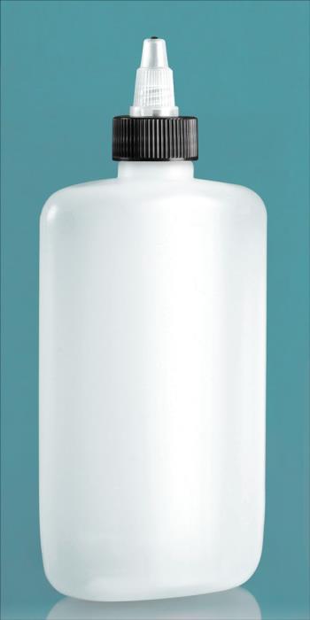 8 oz Natural LDPE Straight Sided Oval Bottles w/ Black/Natural Twist Top Caps