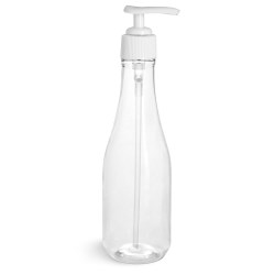 8 oz w/ White Pump Clear PET Woozy Bottles w/ White Lotion Pumps