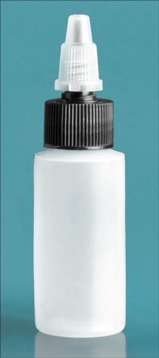 1 oz Natural LDPE Cylinders w/ Black/Natural Twist Top Caps