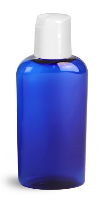 2 oz Blue PET Cosmo Ovals w/ White Disc Top Caps