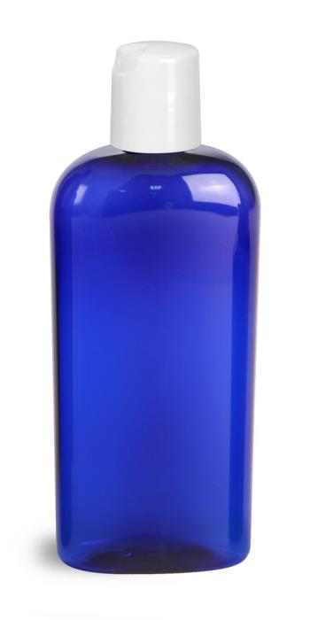 4 oz Blue PET Cosmo Ovals w/ White Disc Top Caps