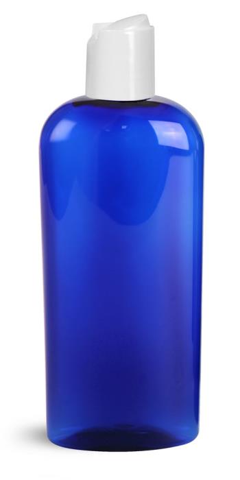 8 oz Blue PET Cosmo Ovals w/ White Disc Top Caps
