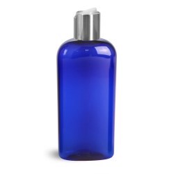 4 oz Blue PET Cosmo Ovals w/ Silver Disc Top Caps