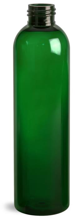 8 oz Green PET Cosmo Round Bottles (Bulk), Caps NOT Included