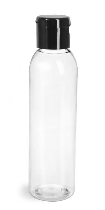 6 oz Clear PET Cosmo Rounds w/ with Black Smooth Snap Top Caps