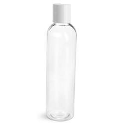 8 oz Clear PET Cosmo Round Bottles w/ Smooth White Disc Top Caps