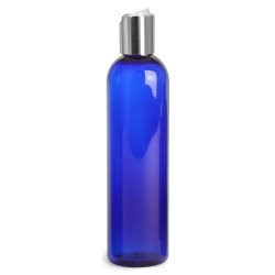 8 oz Blue PET Cosmo Rounds w/ Silver Disc Top Caps