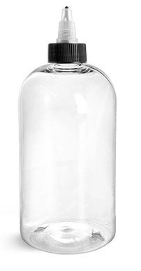16 oz Clear PET Round Bottles w/ Black/Natural Twist Top Caps